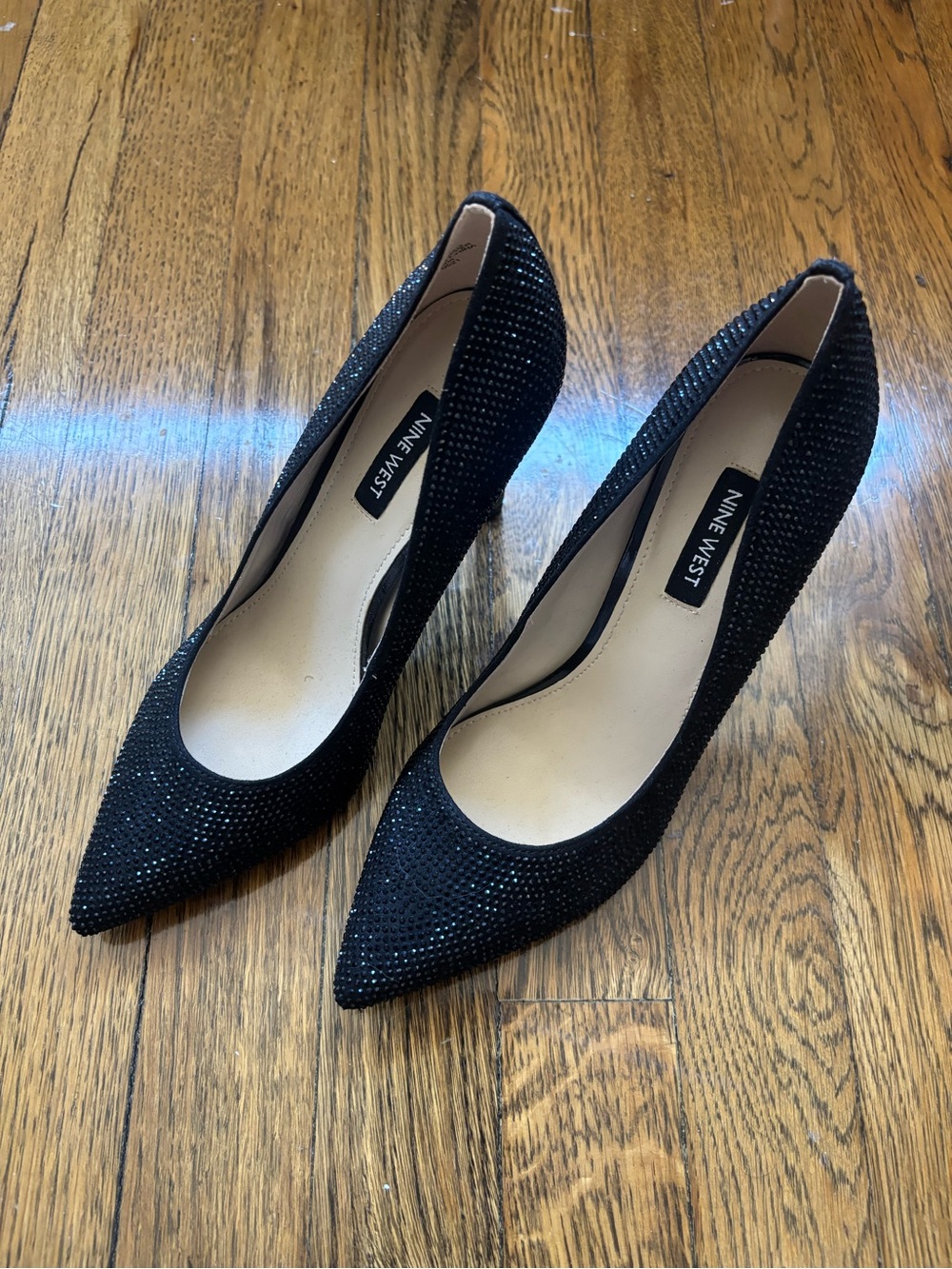 Nine West Black Rhinestone Stiletto Pointy Toe Pumps